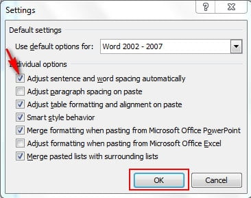 Bỏ tích vào mục Adjust sentence and word spacing automatically