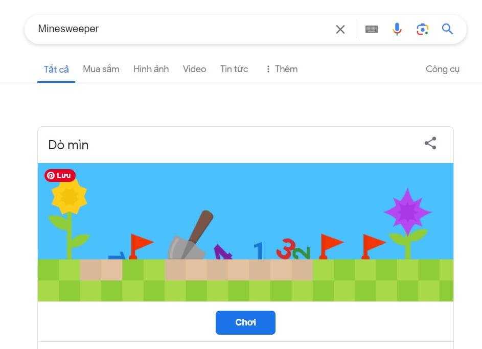 Nhập "Minesweeper" vào Thanh Search GG